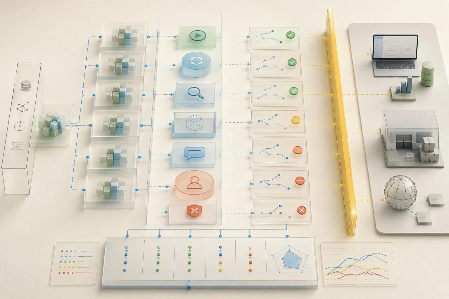 Scientific evaluation model with replicated starting states, multiple intervention tracks, outcome comparisons and transfer to realistic operational environments.